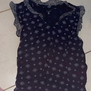 Lucky Brand Black V neck Top with White Accents